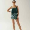 Photo Versatile Green Silk Top and Shorts Set