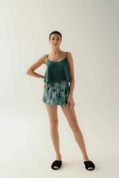 Photo Versatile Green Silk Top and Shorts Set