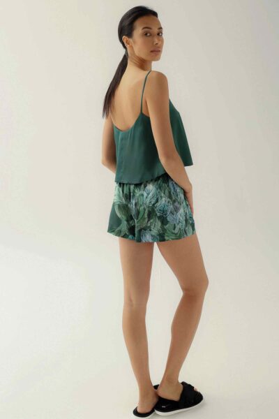 Photo Versatile Green Silk Top and Shorts Set